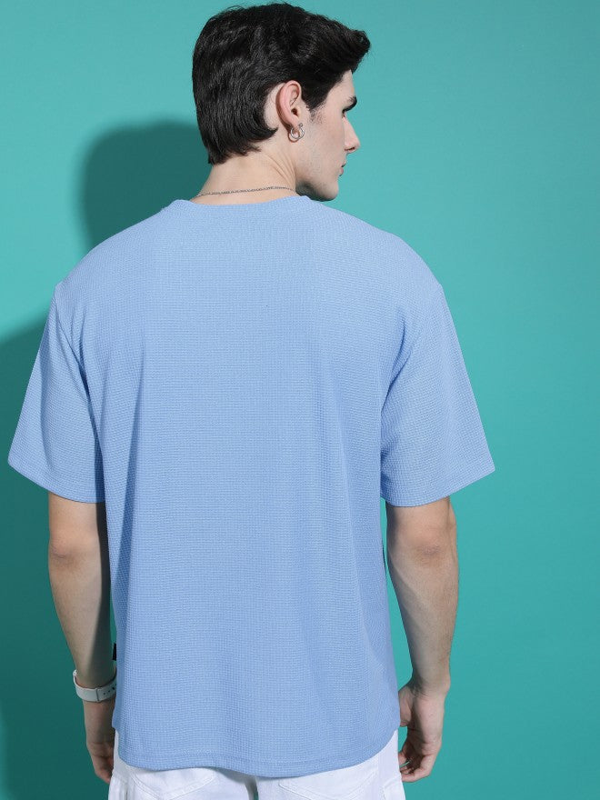 Highlander Men Blue Solid Oversized Fit T-Shirt - Blue - Image 3