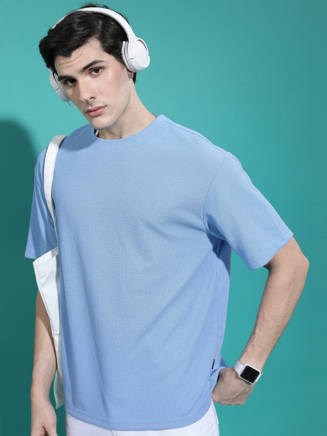 Highlander Men Blue Solid Oversized Fit T-Shirt - Blue - Image 4