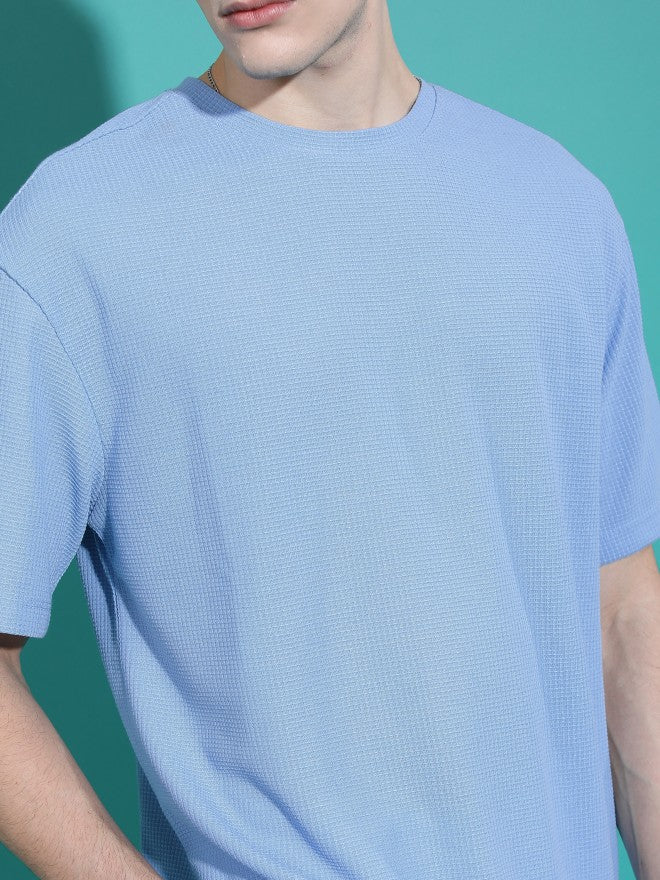 Highlander Men Blue Solid Oversized Fit T-Shirt - Blue - Image 5