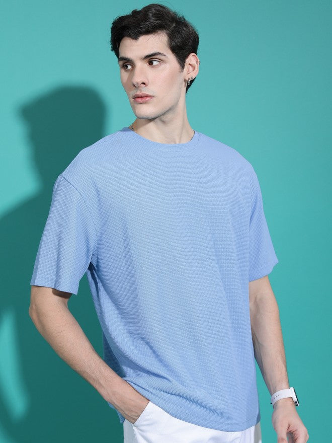 Highlander Men Blue Solid Oversized Fit T-Shirt - Blue - Image 6