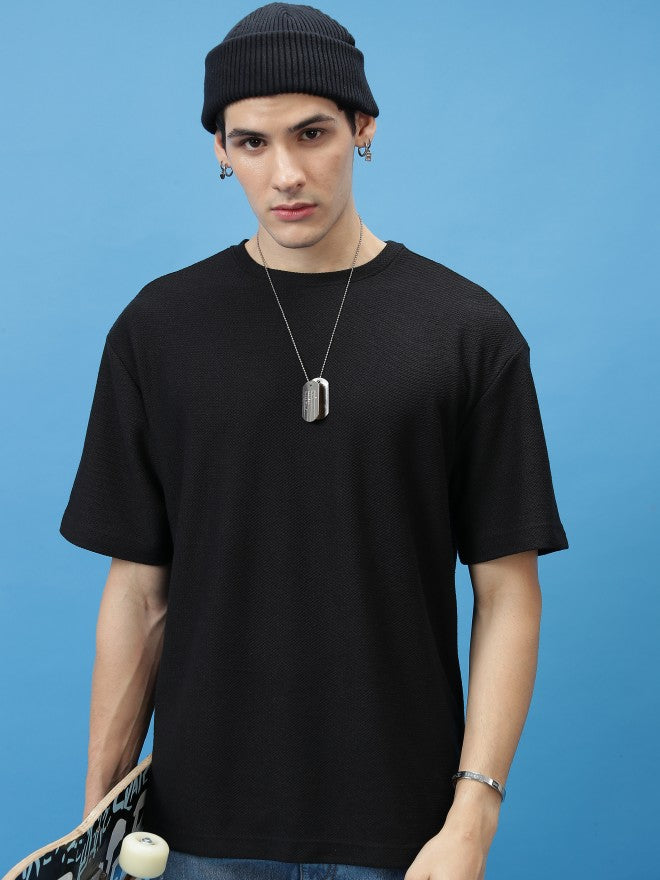 Highlander Men Black Solid Oversized Fit T-Shirt - Black - Image 1