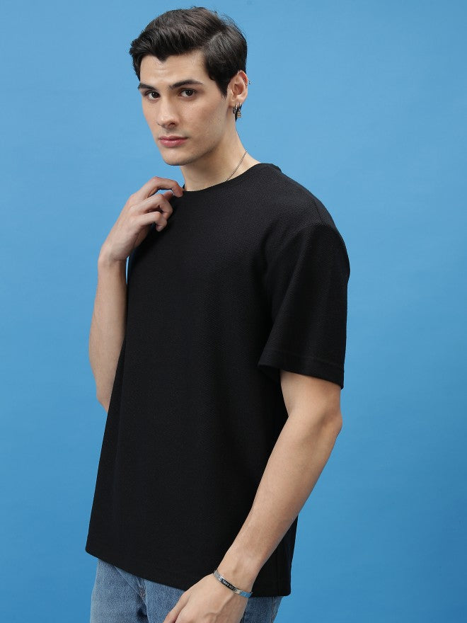 Highlander Men Black Solid Oversized Fit T-Shirt - Black - Image 4