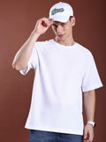 Highlander Men White Solid Round Neck Oversized Fit T-Shirt - White - Image 1