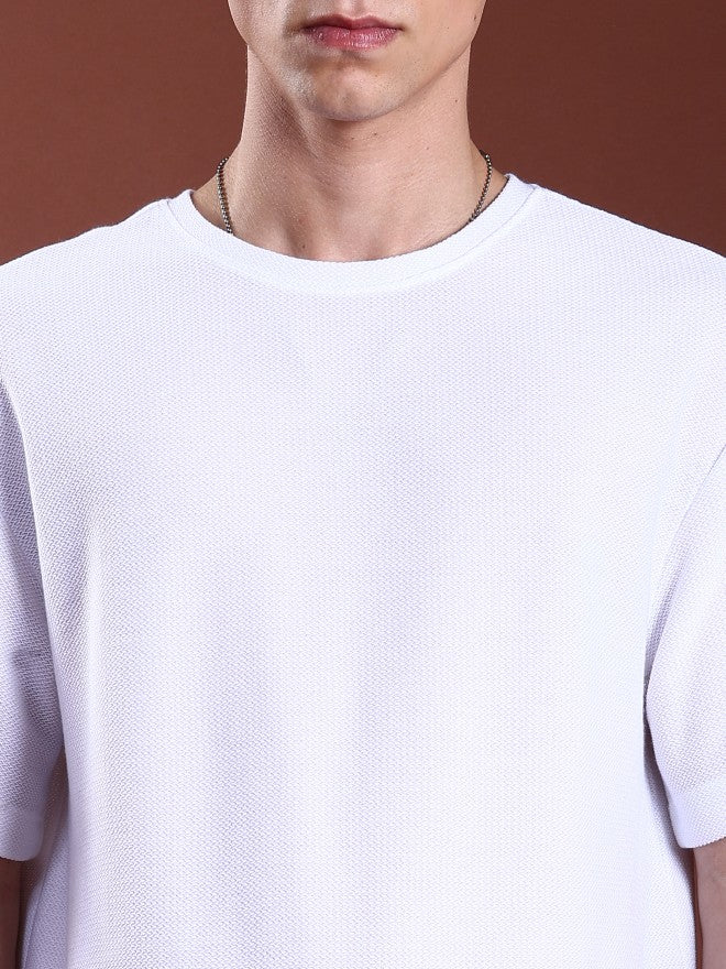 Highlander Men White Solid Round Neck Oversized Fit T-Shirt - White - Image 5