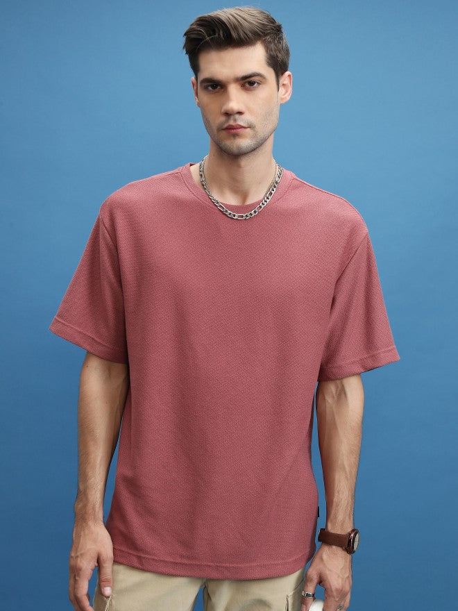 Highlander Men Rose Solid Oversized Fit T-Shirt - Rose - Image 1
