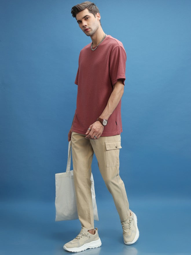 Highlander Men Rose Solid Oversized Fit T-Shirt - Rose - Image 2
