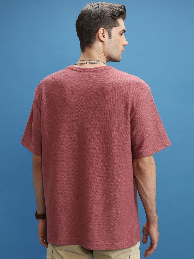 Highlander Men Rose Solid Oversized Fit T-Shirt - Rose - Image 3