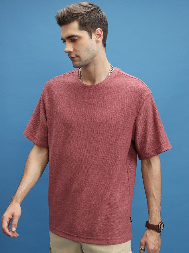 Highlander Men Rose Solid Oversized Fit T-Shirt - Rose - Image 4