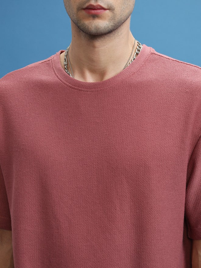 Highlander Men Rose Solid Oversized Fit T-Shirt - Rose - Image 5