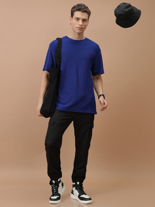 Highlander Men Blue Solid Oversized Fit T-Shirt - Blue - Image 2