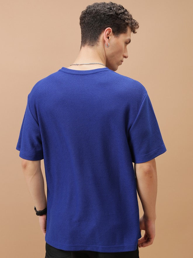 Highlander Men Blue Solid Oversized Fit T-Shirt - Blue - Image 3