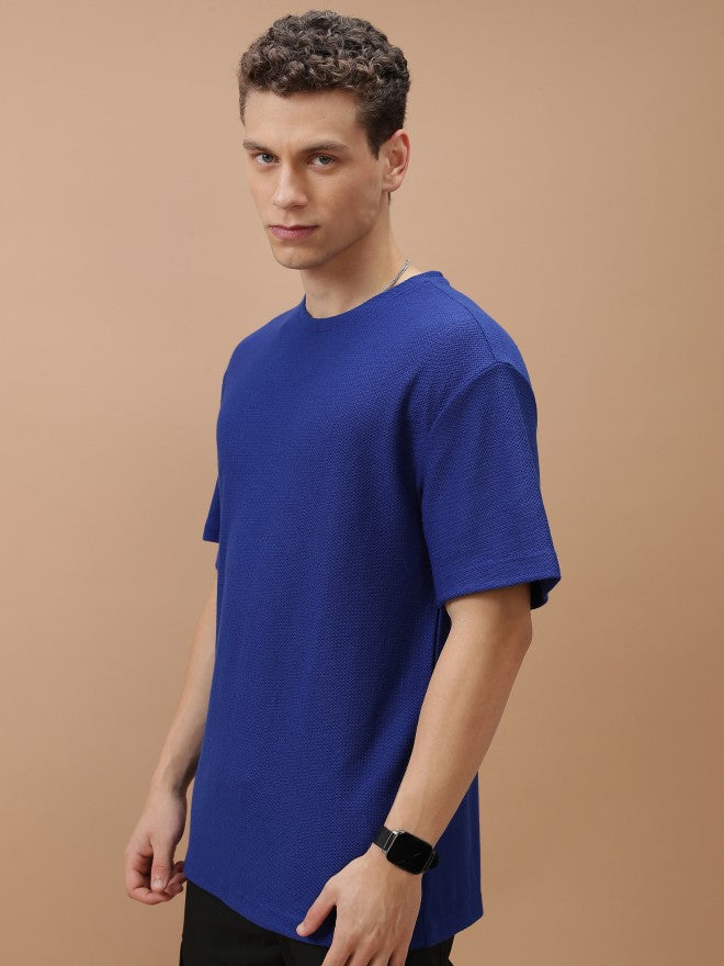 Highlander Men Blue Solid Oversized Fit T-Shirt - Blue - Image 4