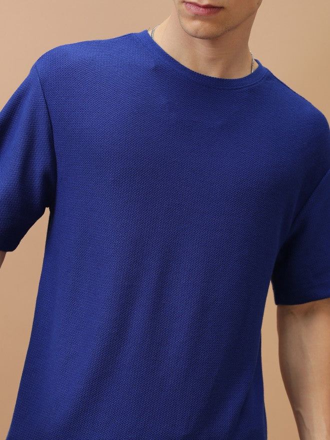 Highlander Men Blue Solid Oversized Fit T-Shirt - Blue - Image 5