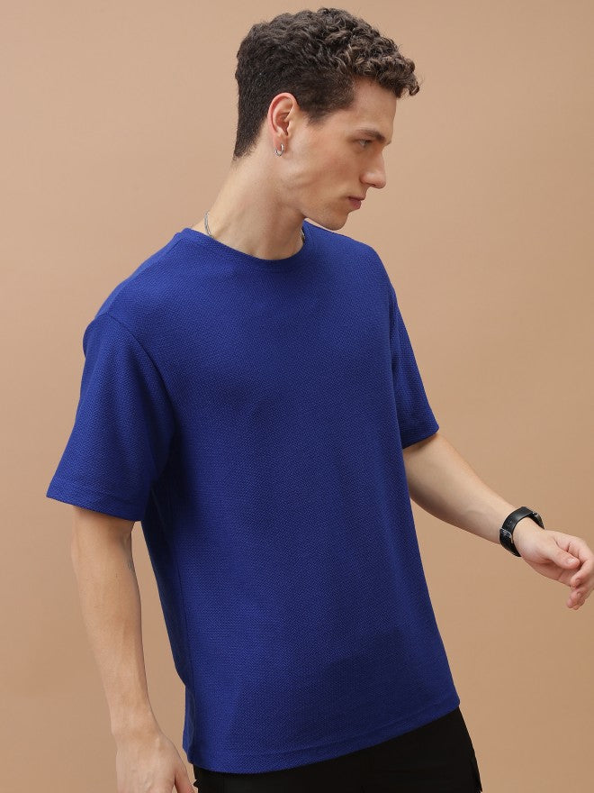 Highlander Men Blue Solid Oversized Fit T-Shirt - Blue - Image 6