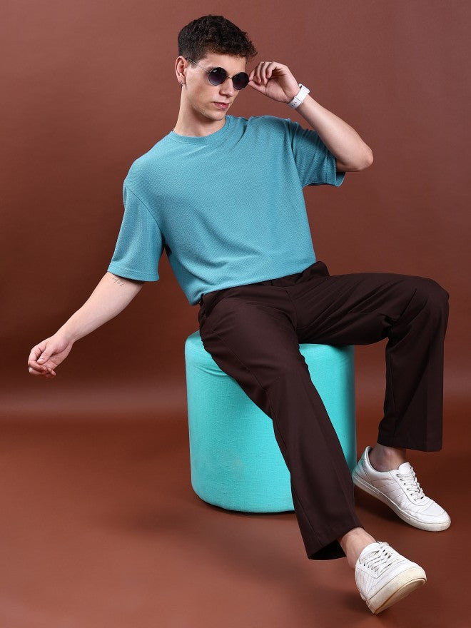 Highlander Men Blue Solid Round Neck Oversized Fit T-Shirt - Blue - Image 2