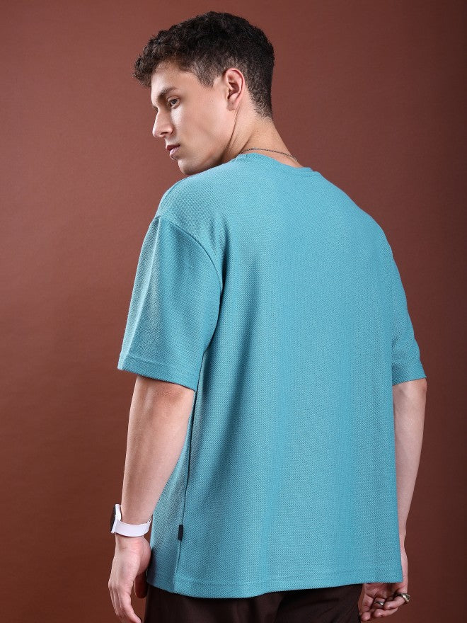 Highlander Men Blue Solid Round Neck Oversized Fit T-Shirt - Blue - Image 3