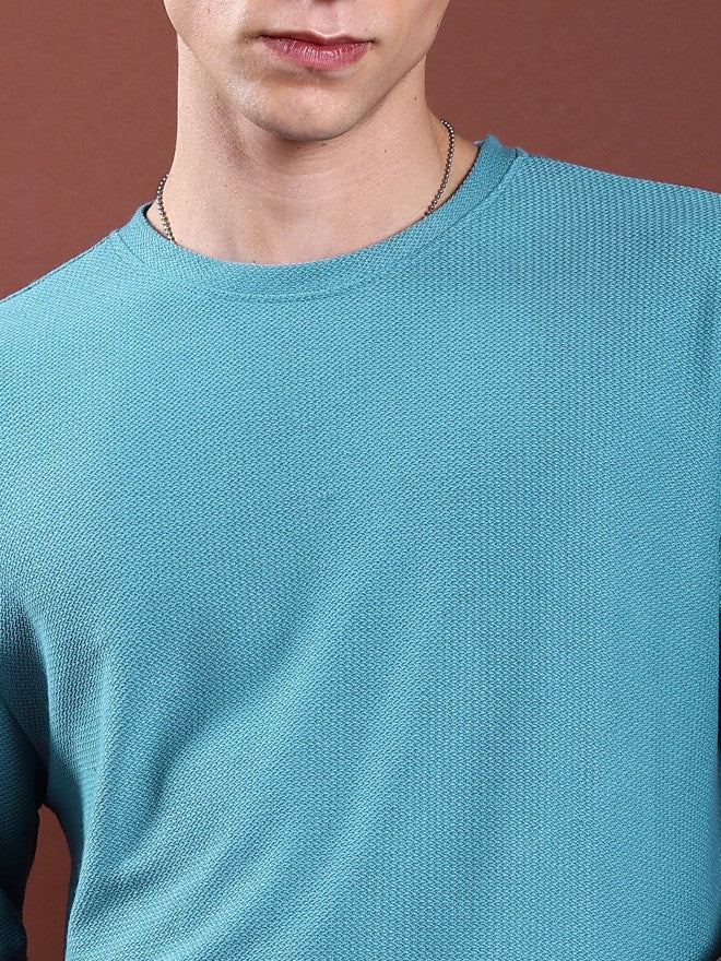 Highlander Men Blue Solid Round Neck Oversized Fit T-Shirt - Blue - Image 5