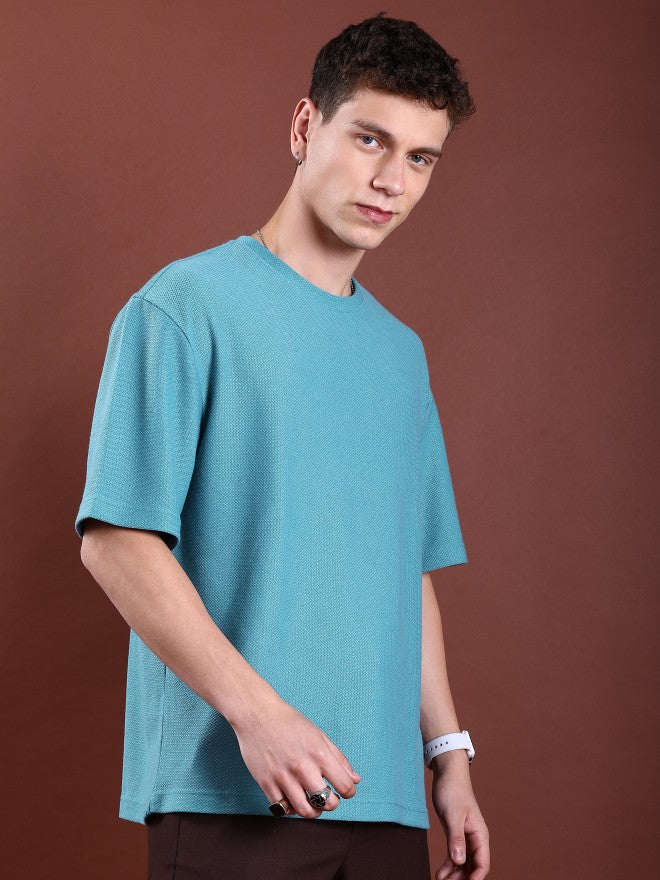 Highlander Men Blue Solid Round Neck Oversized Fit T-Shirt - Blue - Image 6