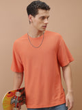 Highlander Men Orange Solid Oversized Fit T-Shirt - Orange - Image 1