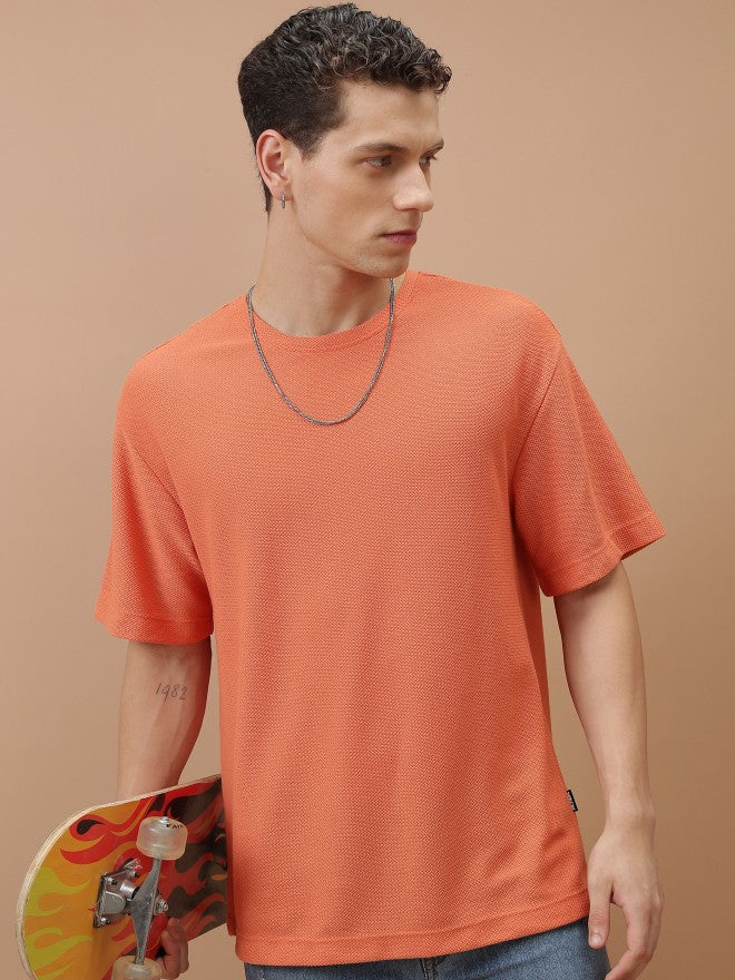 Highlander Men Orange Solid Oversized Fit T-Shirt - Orange - Image 1
