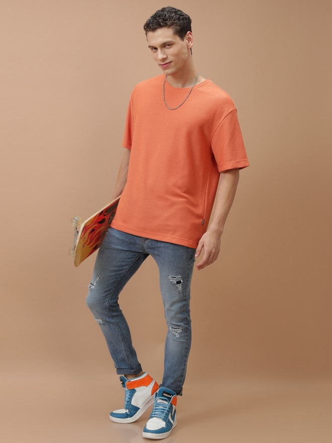 Highlander Men Orange Solid Oversized Fit T-Shirt - Orange - Image 2