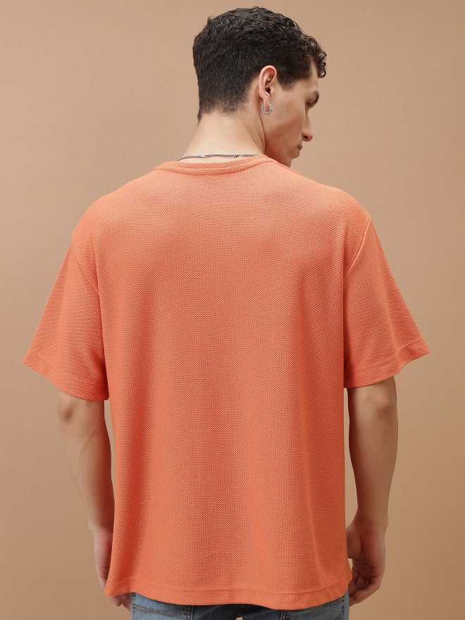 Highlander Men Orange Solid Oversized Fit T-Shirt - Orange - Image 3