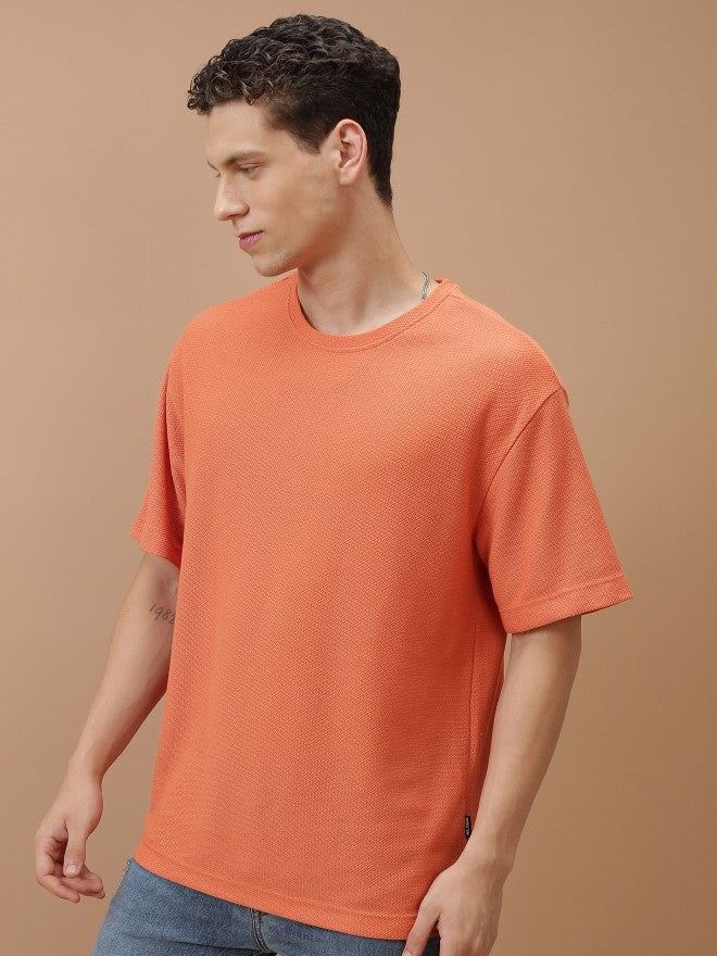 Highlander Men Orange Solid Oversized Fit T-Shirt - Orange - Image 4