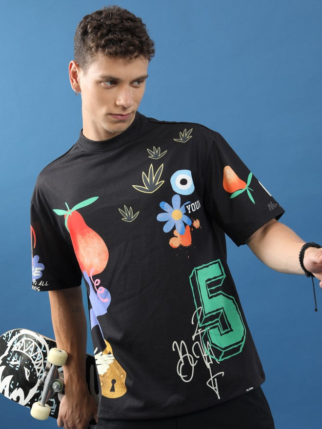 Highlander Unisex Black Printed Oversized Fit T-Shirt - Black - Image 1
