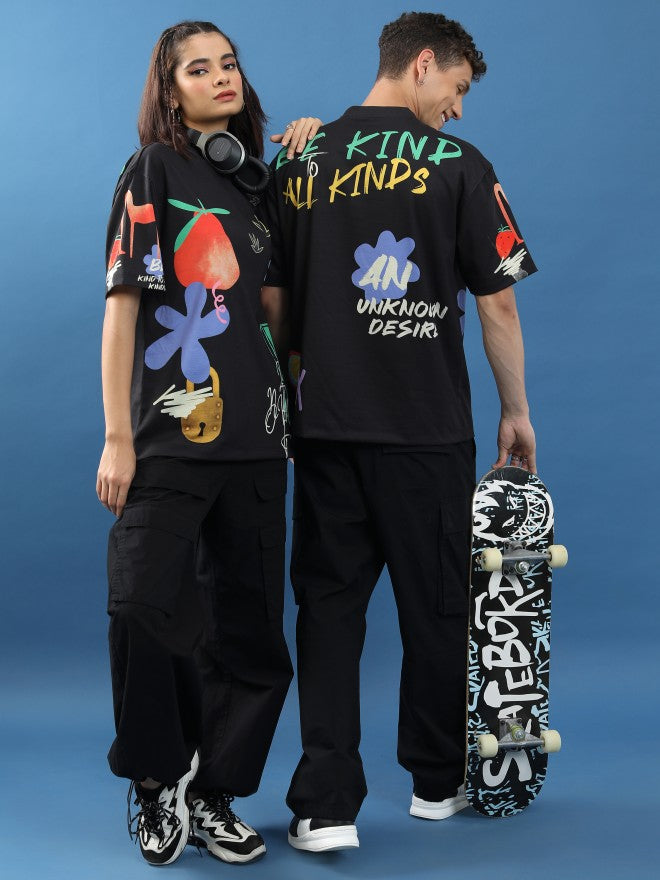 Highlander Unisex Black Printed Oversized Fit T-Shirt - Black - Image 2