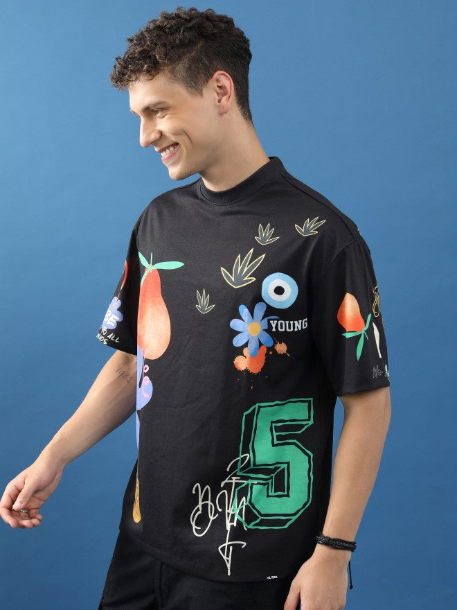 Highlander Unisex Black Printed Oversized Fit T-Shirt - Black - Image 4