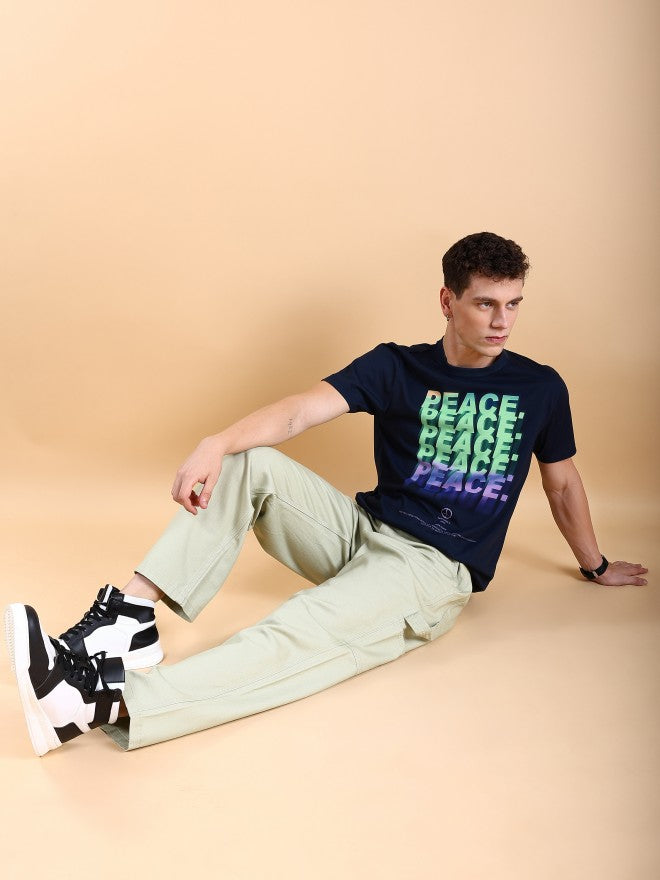 Highlander Men Navy Blue Printed Slim Fit T-Shirt - Navy Blue - Image 2