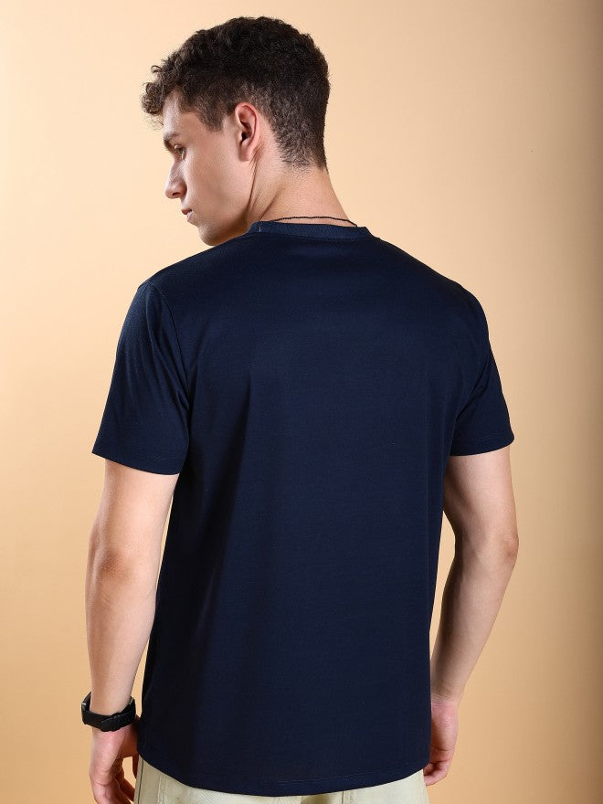 Highlander Men Navy Blue Printed Slim Fit T-Shirt - Navy Blue - Image 3