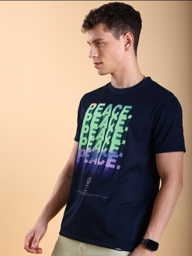 Highlander Men Navy Blue Printed Slim Fit T-Shirt - Navy Blue - Image 4