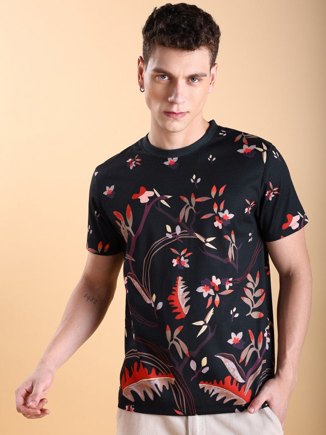 Highlander Men Black Printed Slim Fit T-Shirt - Black - Image 1