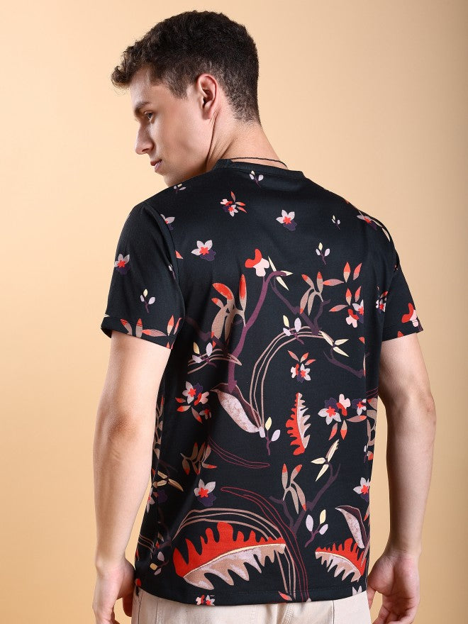 Highlander Men Black Printed Slim Fit T-Shirt - Black - Image 3