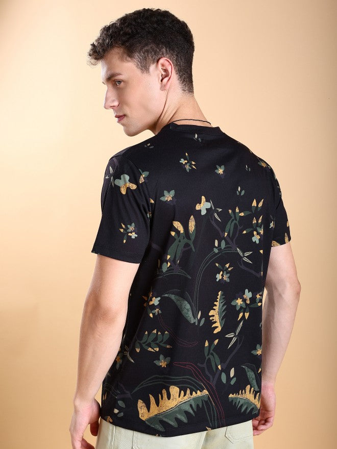 Highlander Men Black Printed Slim Fit T-Shirt - Black - Image 3