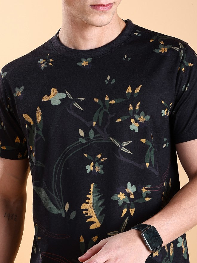 Highlander Men Black Printed Slim Fit T-Shirt - Black - Image 5