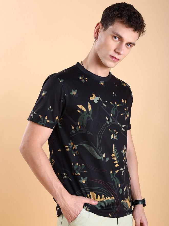 Highlander Men Black Printed Slim Fit T-Shirt - Black - Image 6