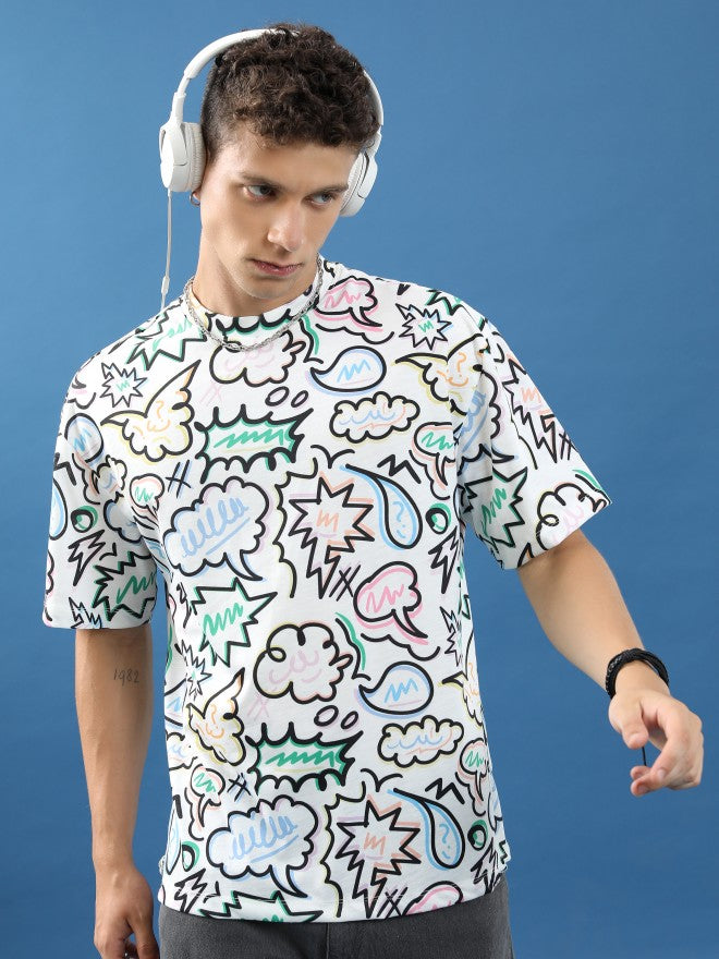 Highlander Unisex White/Multi Printed Oversized Fit T-Shirt - White - Image 1