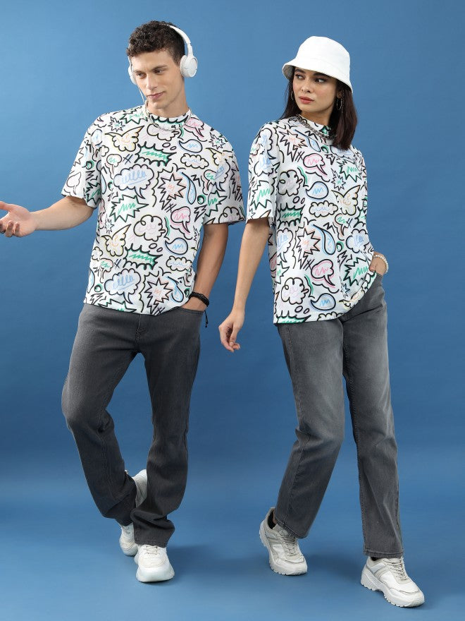 Highlander Unisex White/Multi Printed Oversized Fit T-Shirt - White - Image 2
