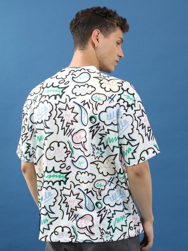 Highlander Unisex White/Multi Printed Oversized Fit T-Shirt - White - Image 3