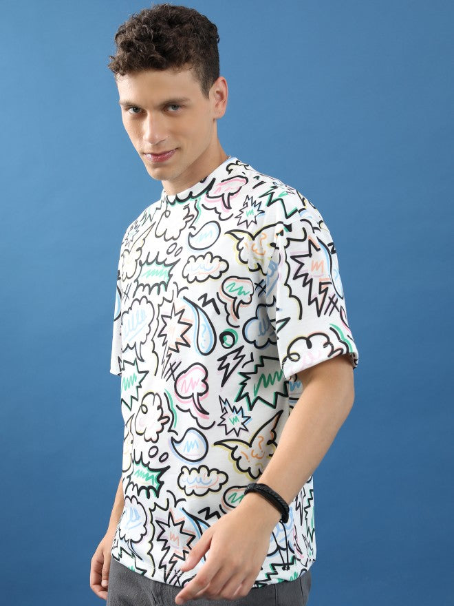 Highlander Unisex White/Multi Printed Oversized Fit T-Shirt - White - Image 4