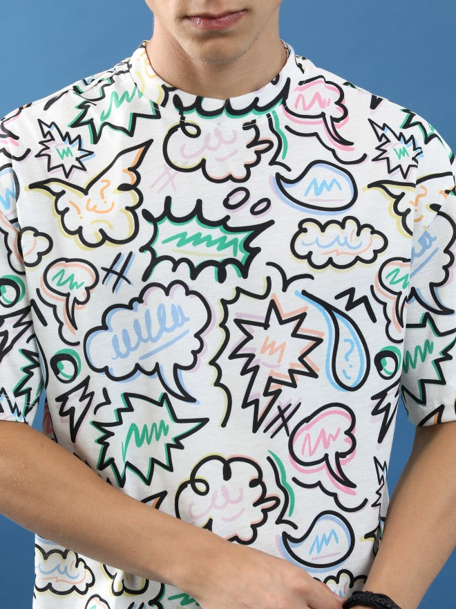 Highlander Unisex White/Multi Printed Oversized Fit T-Shirt - White - Image 5