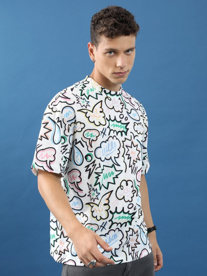 Highlander Unisex White/Multi Printed Oversized Fit T-Shirt - White - Image 6