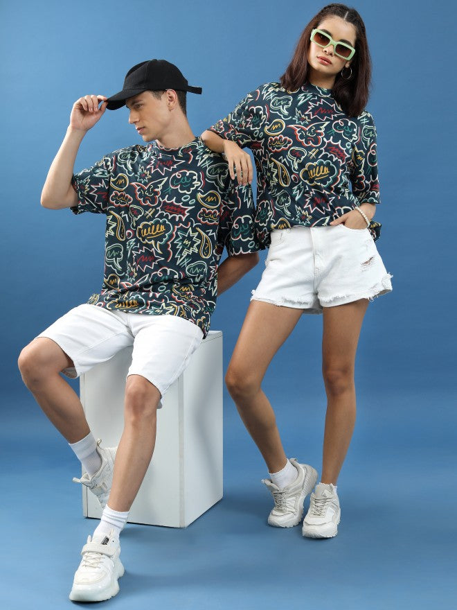 Highlander Unisex Green/Multi Printed Oversized Fit T-Shirt - Green - Image 2