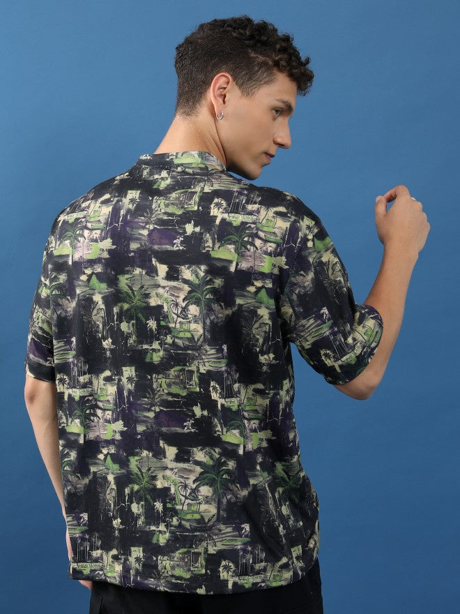 Highlander Unisex Black/Green Printed Oversized Fit T-Shirt - Black - Image 3