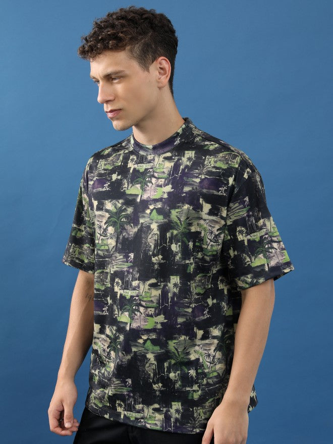 Highlander Unisex Black/Green Printed Oversized Fit T-Shirt - Black - Image 4