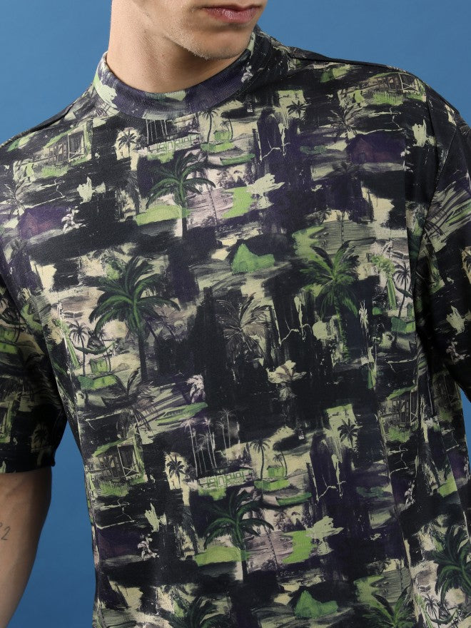 Highlander Unisex Black/Green Printed Oversized Fit T-Shirt - Black - Image 5