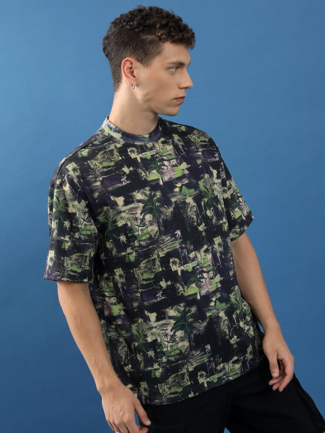 Highlander Unisex Black/Green Printed Oversized Fit T-Shirt - Black - Image 6