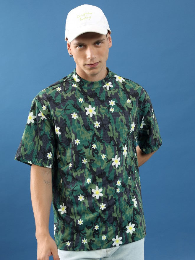 Highlander Unisex Green/Multi Printed Oversized Fit T-Shirt - Green - Image 1